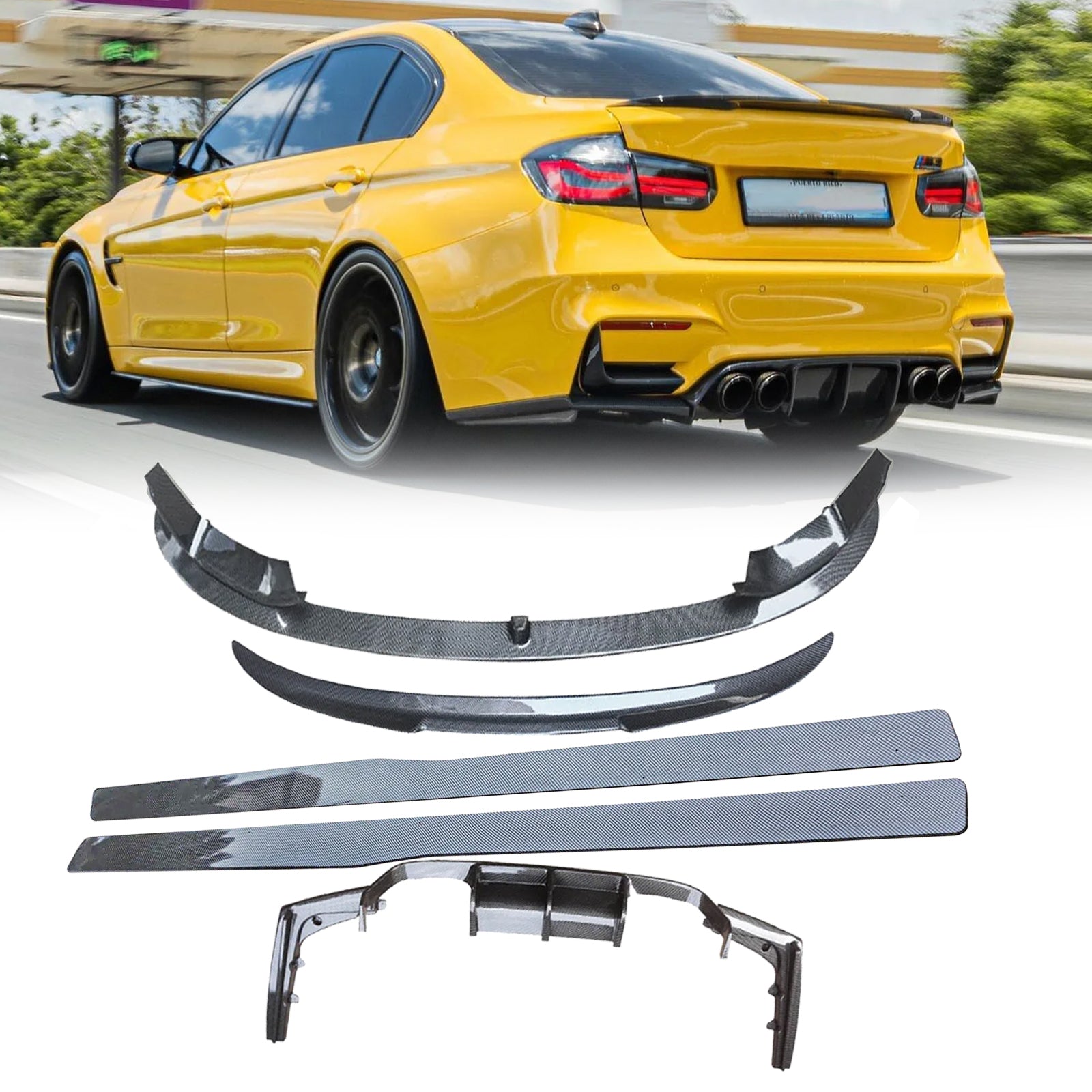 Full Body Kit for BMW M3 F80 2015-2020 – Front Lip, Side Skirts, Rear Diffuser & Spoiler Carbon Fibre Look