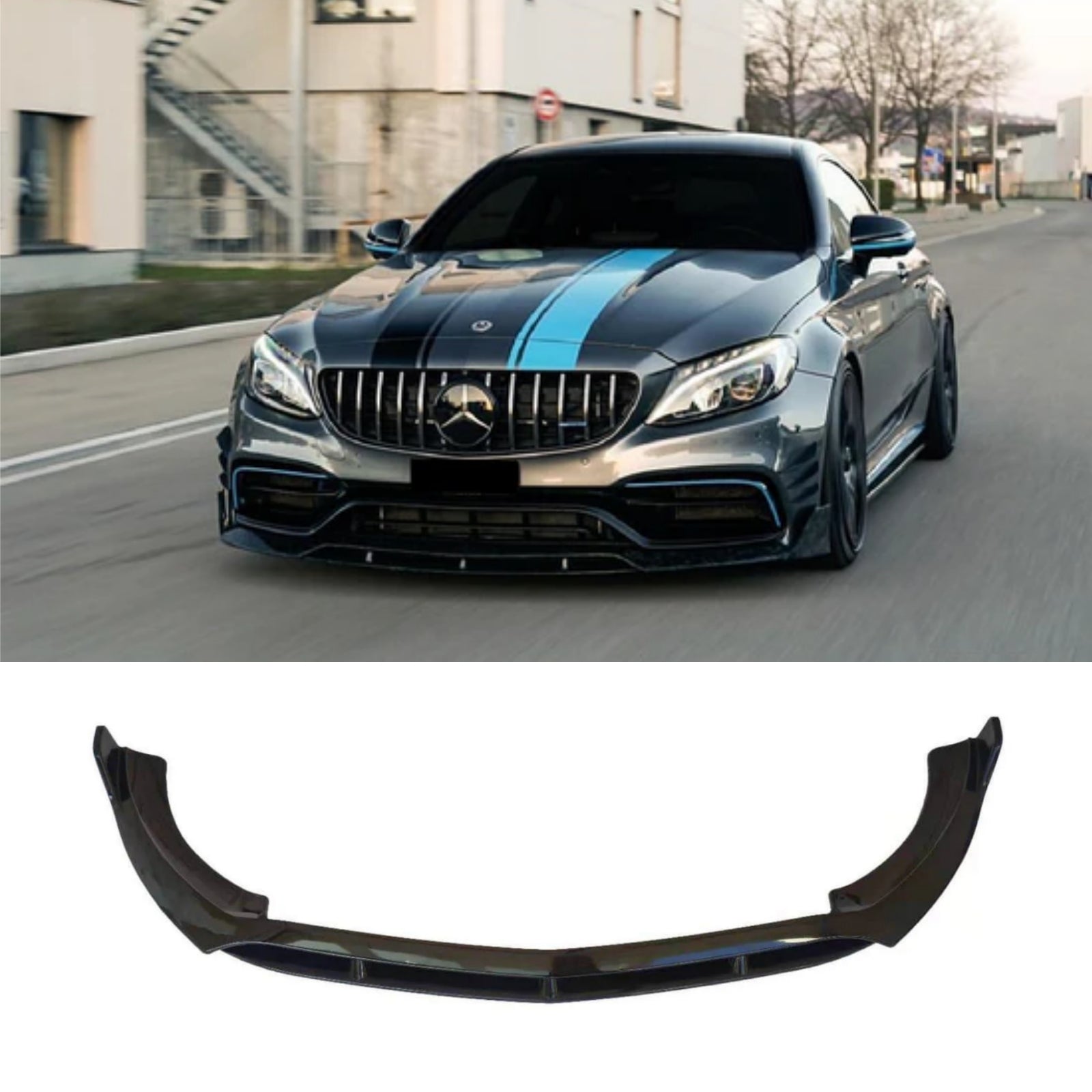 For 2015-2021 Mercedes-Benz C-Class AMG C63 C63S B Style Front Bumper Lip Splitter Gloss Black
