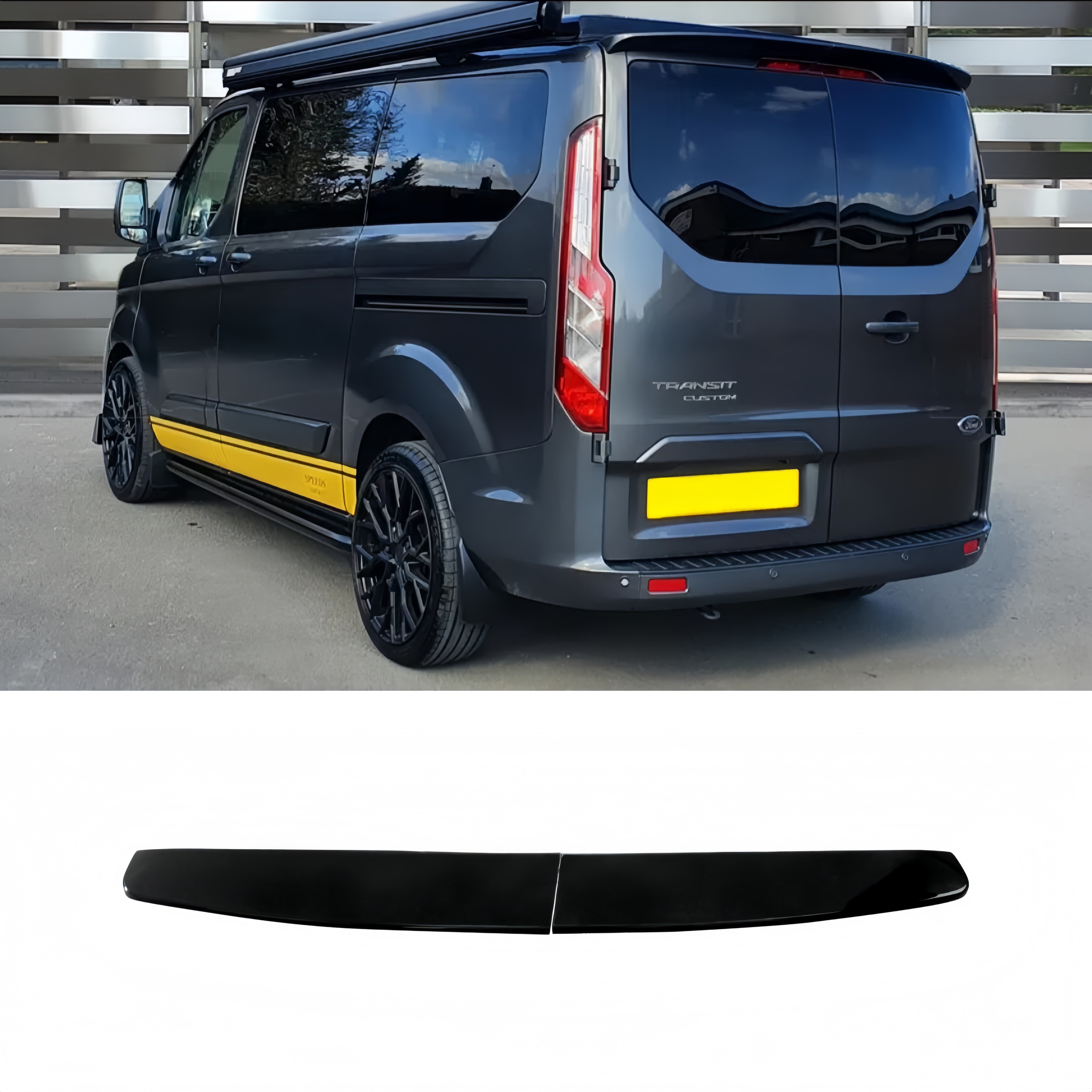 MMO For 2012-2020 Ford Transit Custom Rear Twin Barn Door Roof Spoiler Gloss Black