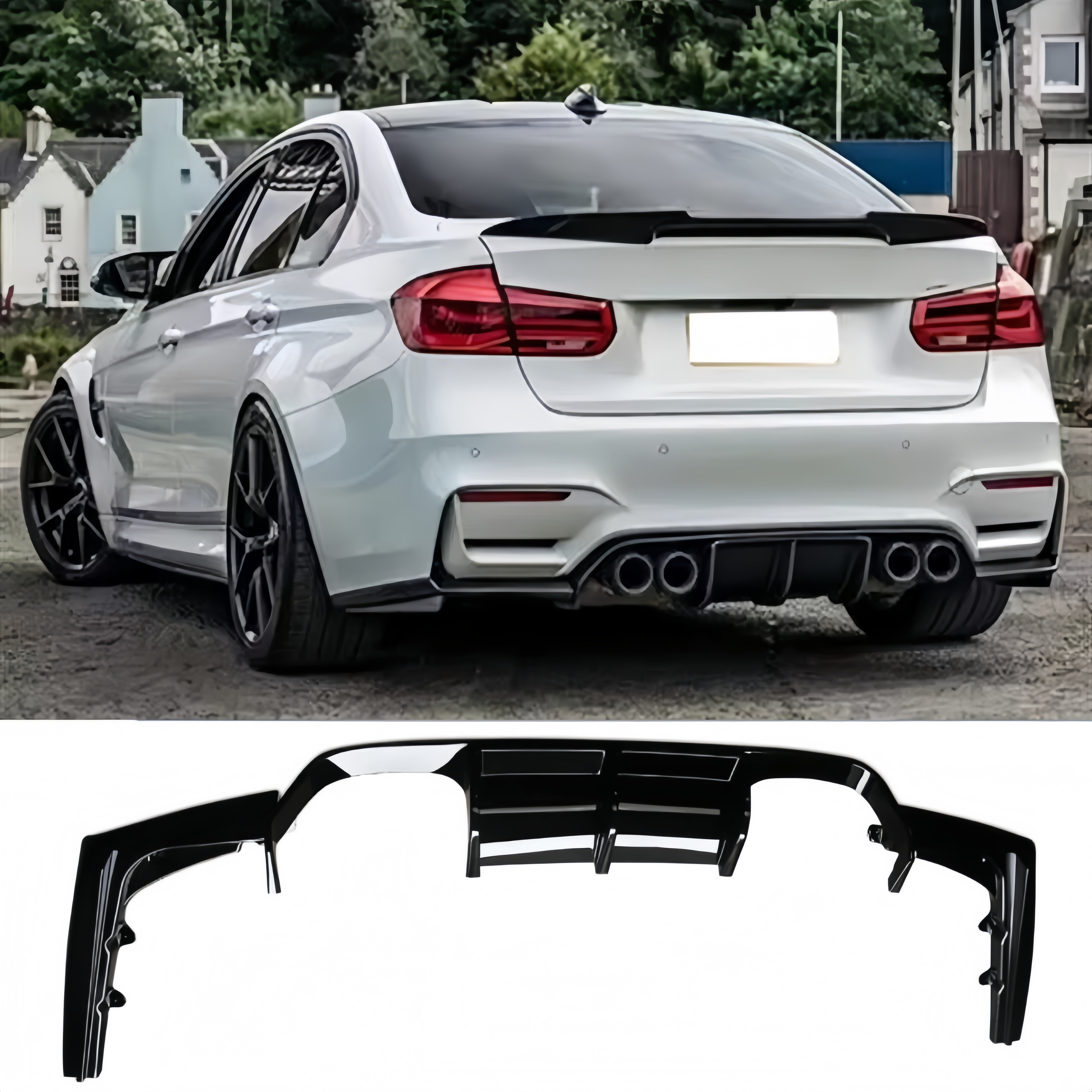 For 2015-2020 BMW F80 M3 F82 M4 F83 3PCs Rear Diffuser V Style Rear Bumper Lip Gloss Black