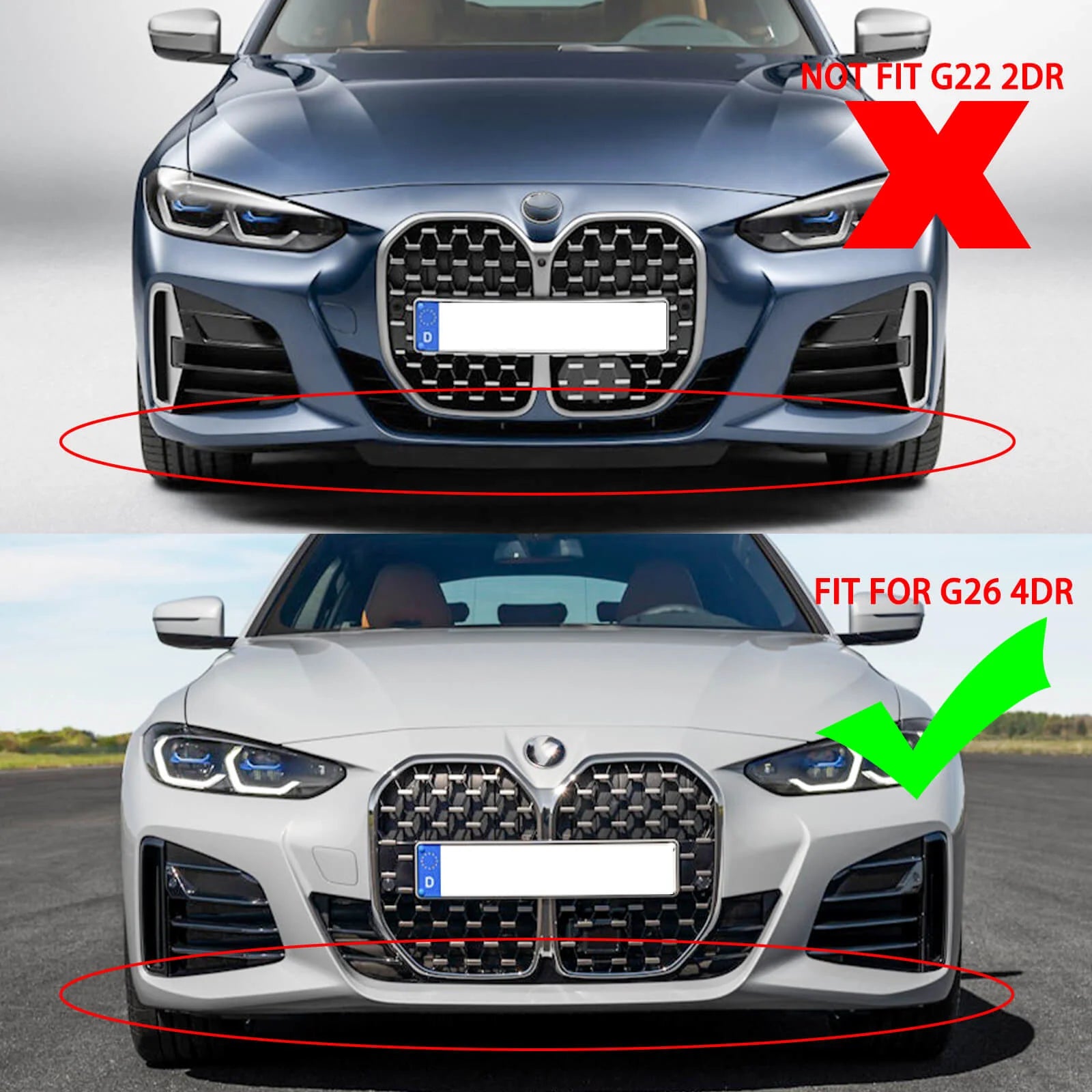 Frontlippe für BMW 4er Gran Coupé G26 i4 2022-2024 M-Sport Frontspoilerlippe Splitter
