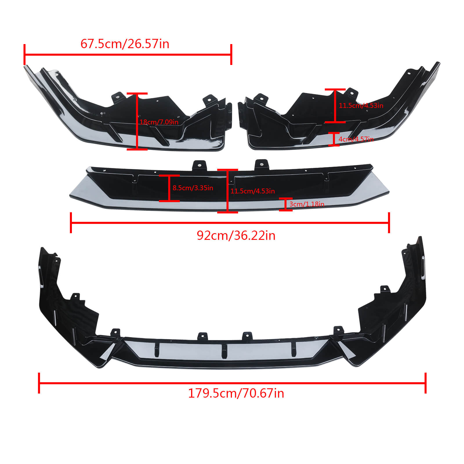 MMOMOTORSPORT Front Lip For 2022 2023 2024 11th Gen Honda Civic ABS 3 Pieces Front Bumper Lip Spoiler Splitter