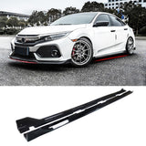 For 2016 2017 2018 2019 2020 2021 Honda Civic Sedan Hatchback Side Skirts Extension Gloss Black