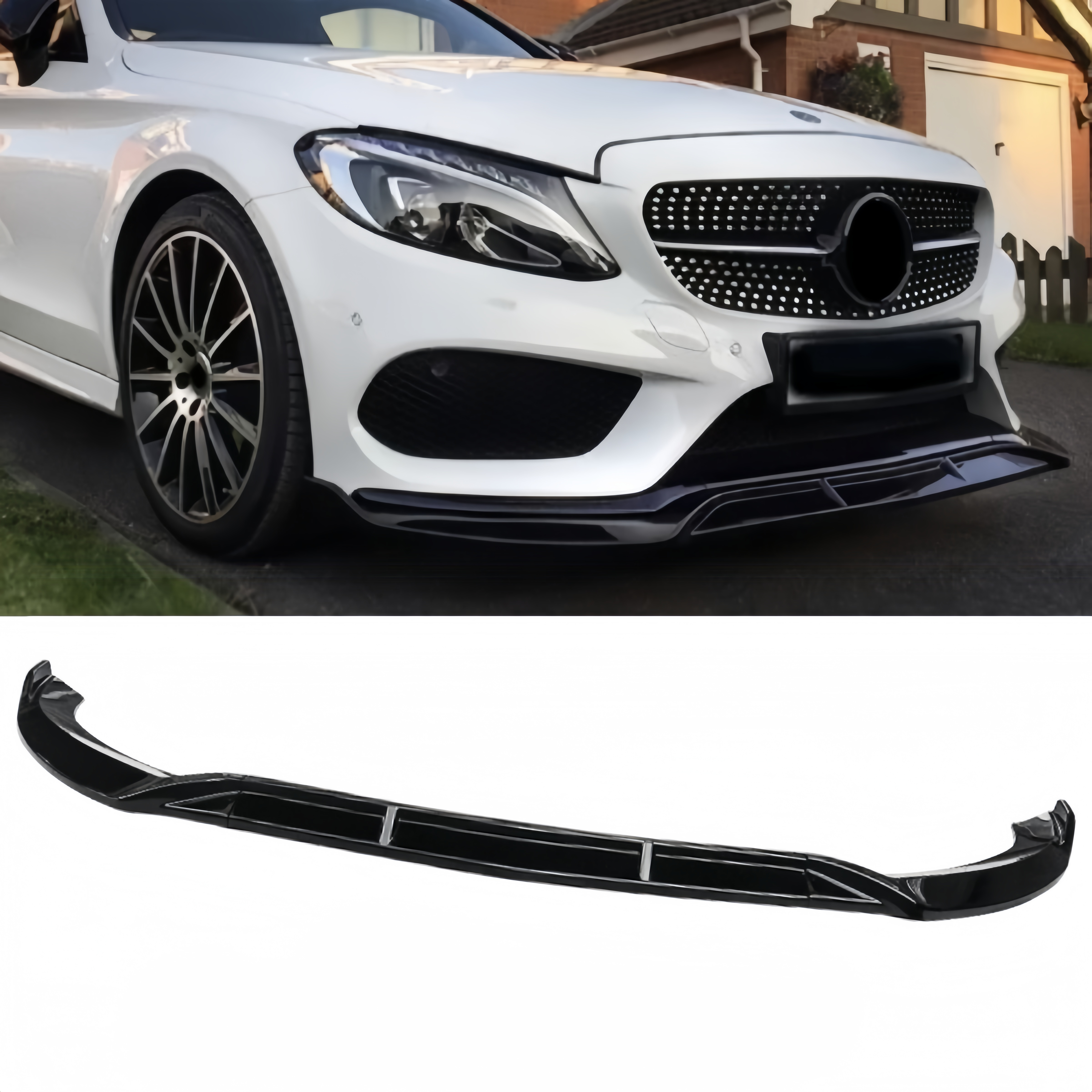 Front Lip for 2015-2018 Benz C-Class W205 Sport 3PCS Front Bumper Lip Splitter Gloss Black