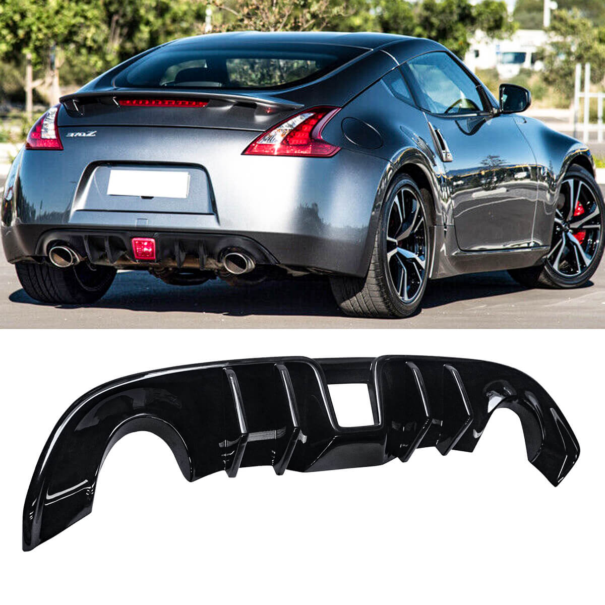 For 2009-2020 Nissan 370Z Z34 Coupe Valance Rear Diffuser Gloss Black