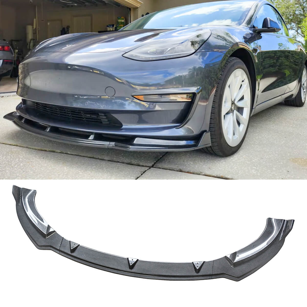 Front Bumper Lip For 2020-2024 Tesla Model Y Front Lower Chin Splitter Carbon Fibre Look