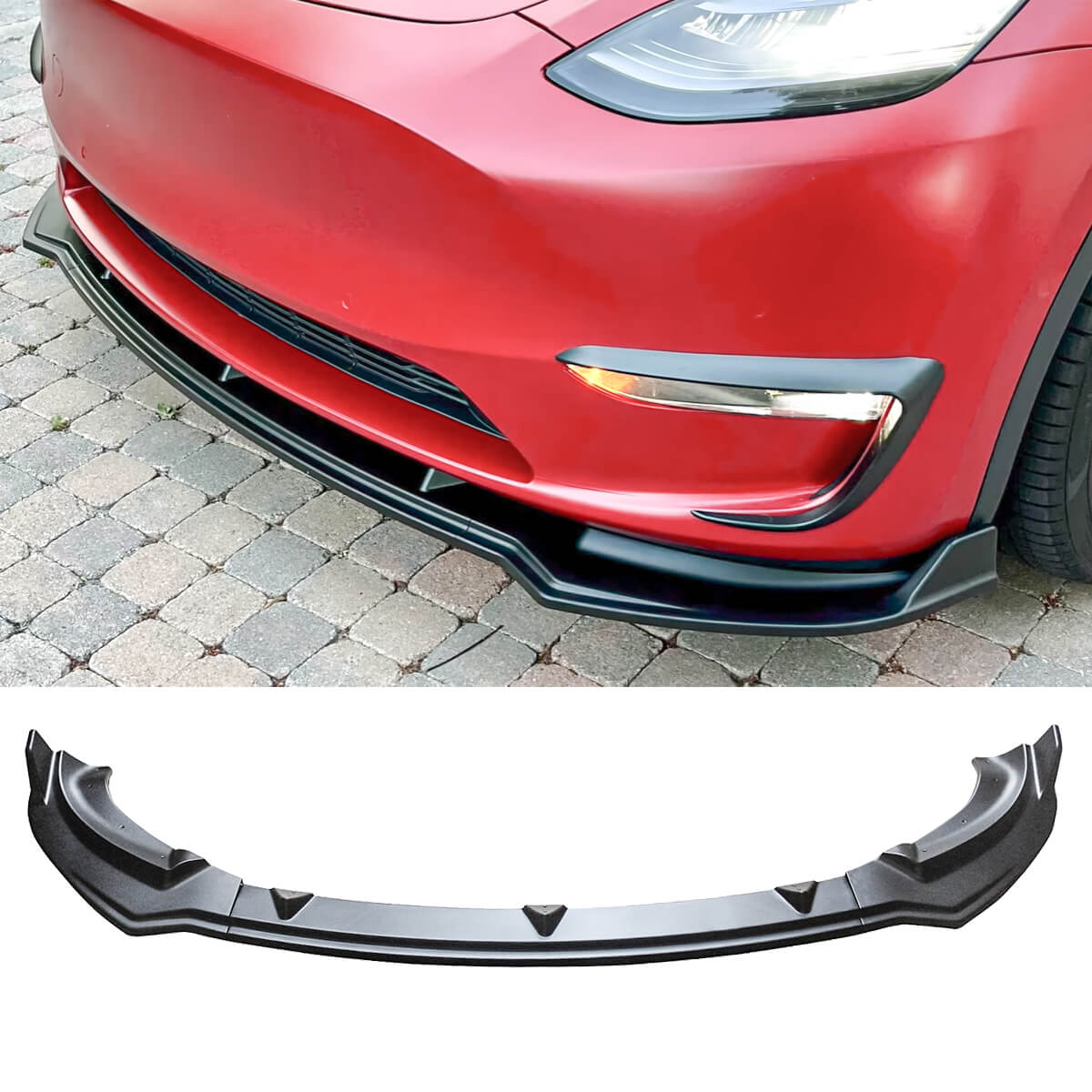Front Bumper Lip For 2020-2024 Tesla Model Y Front Lower Chin Splitter Carbon Fibre Look Matte Black