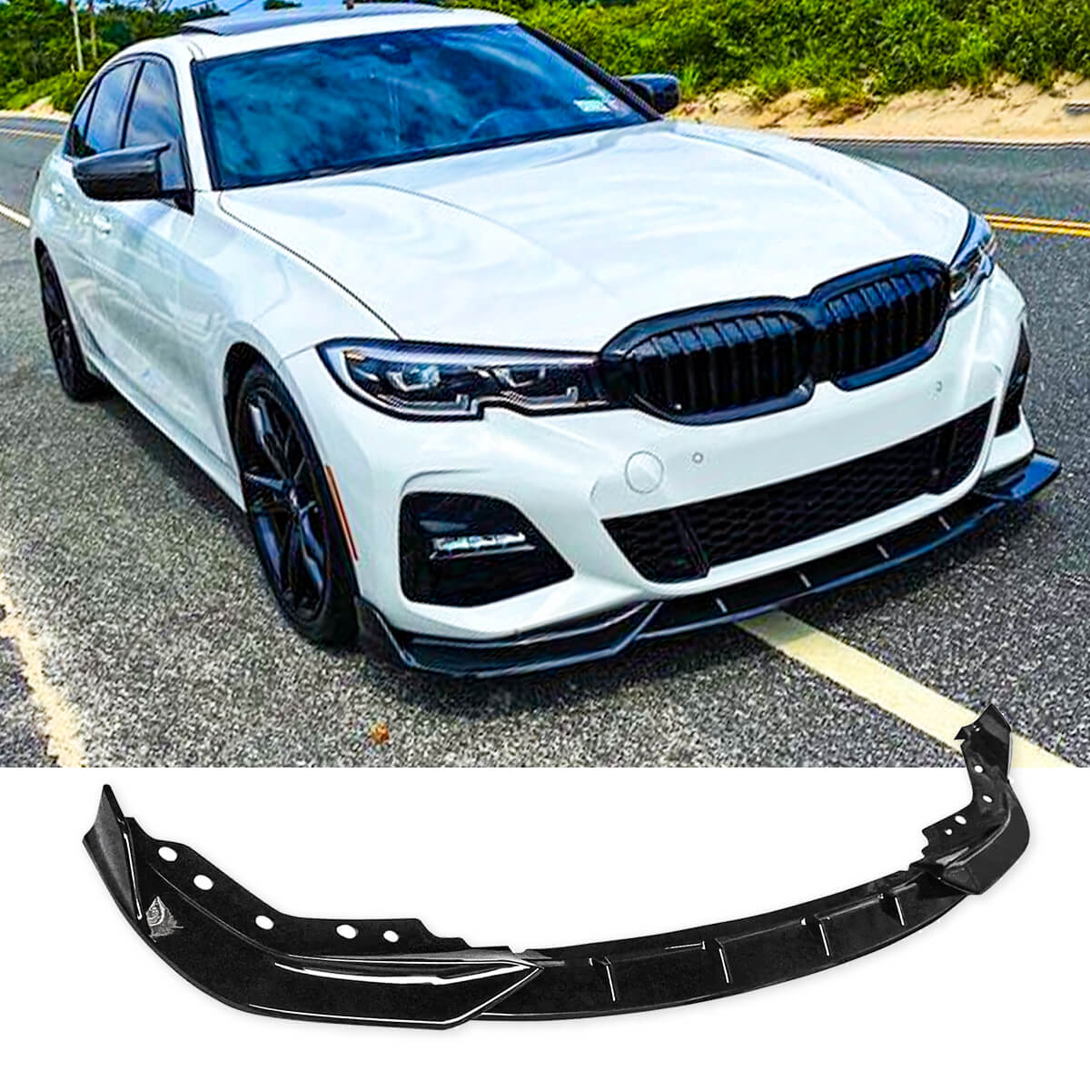 For 2019-2023 BMW 3 Series G20 G28 M Sport Front Bumper Lip Gloss Black