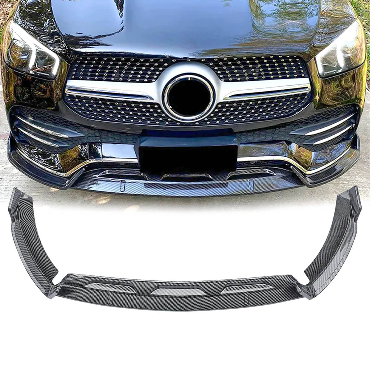 Front Lip For 20-23 Mercedes-Benz GLE53 AMG GLE350 Class Front Bumper Splitter Carbon Fibre Look