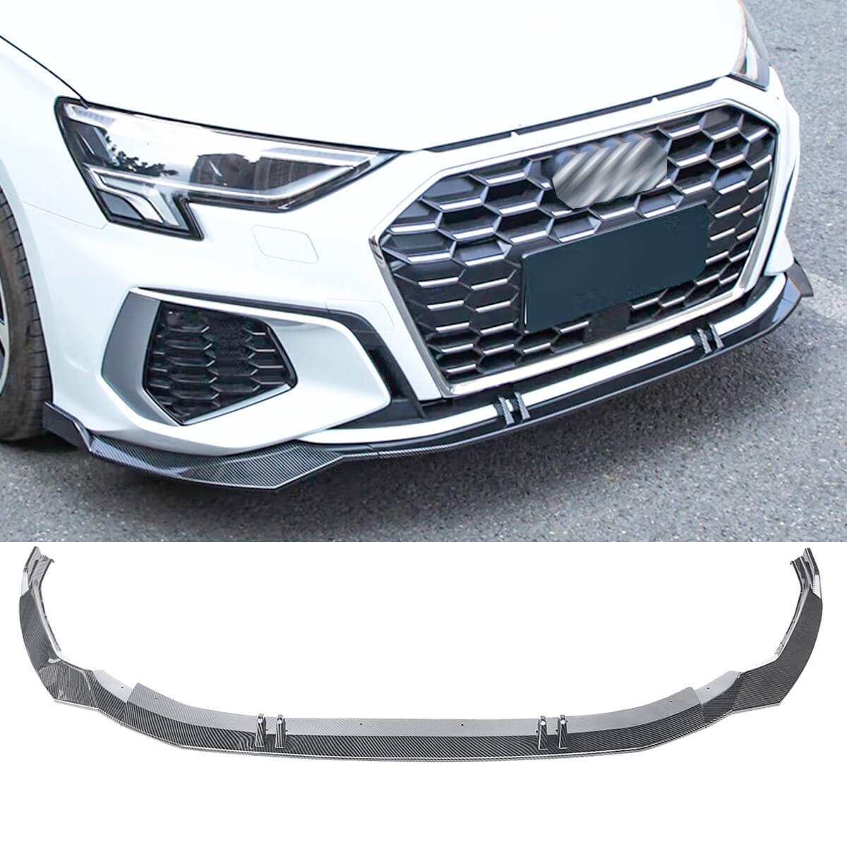 For 2022-2024 8Y Gen. Audi A3 S-Line S3 Sedan Front Lip Lower Bumper Splitter Carbon Fibre Look
