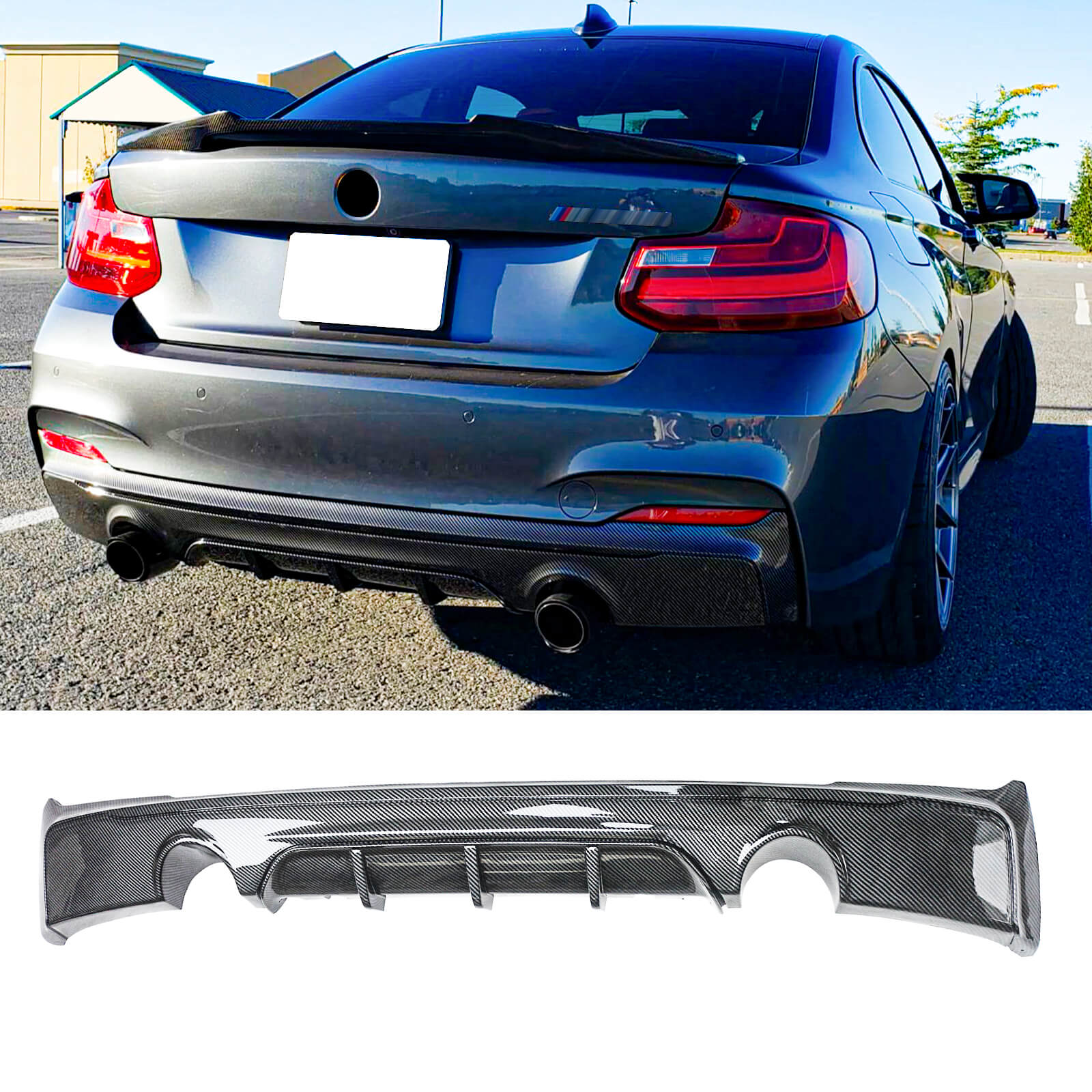 Rear Diffuser For BMW 2014-2021 F22 2 Series M Performance Rear Bumper Lip Carbon Fibre Look