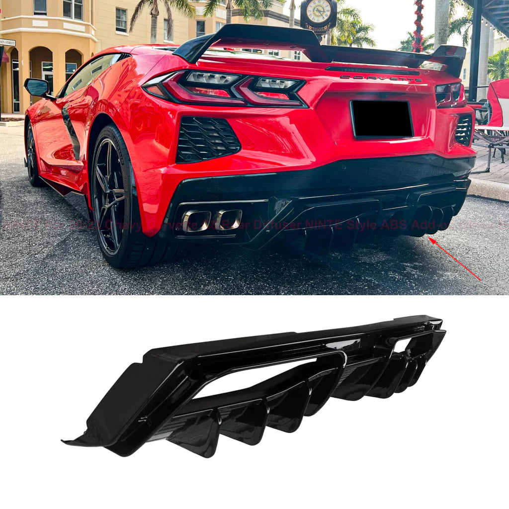 Rear Diffuser For 2020 2021 2022 2023 2024 Chevy Corvette C8 Add-on Gloss Black