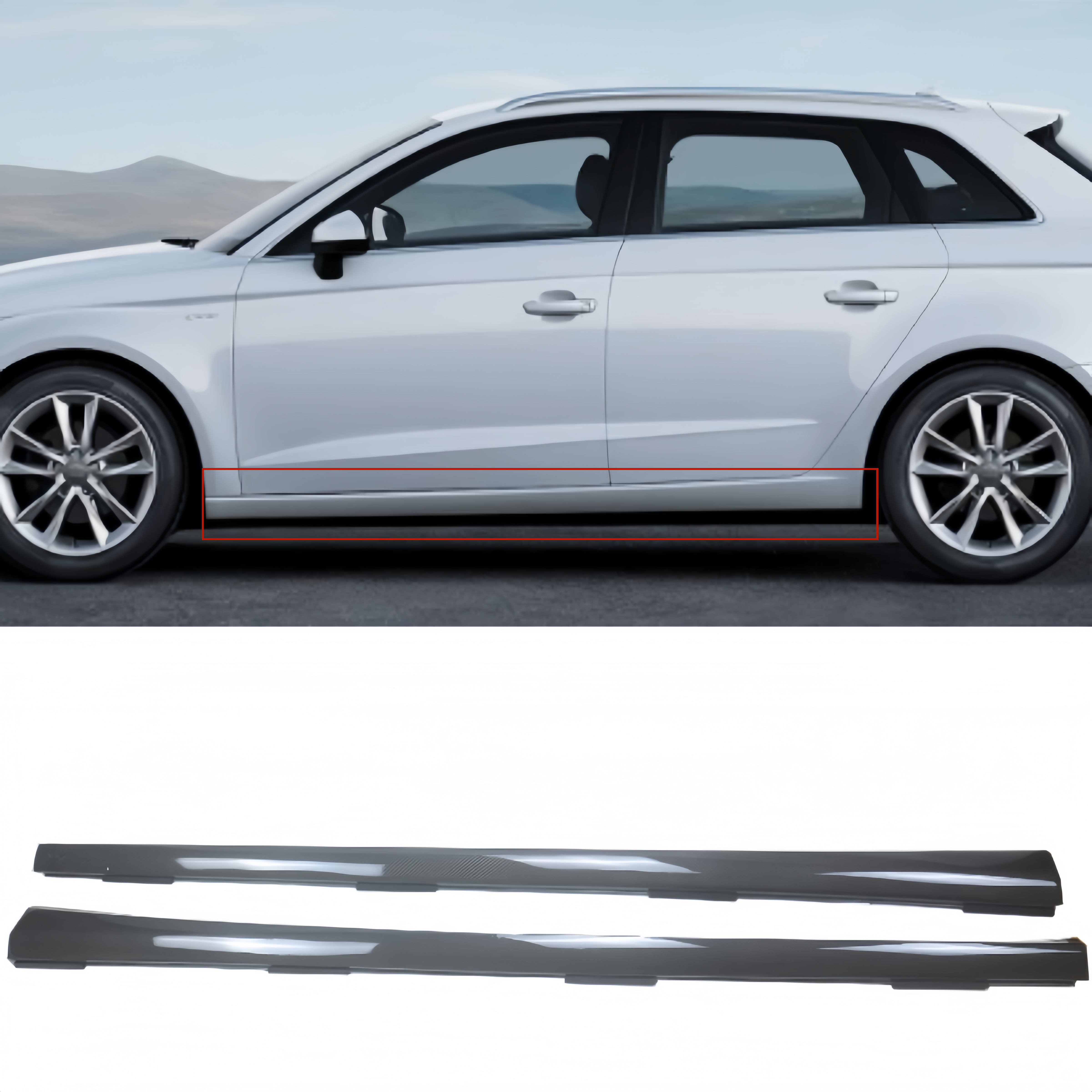 Side Skirts For 2013-2017 Audi A3 Hatchback Side Bottom Extension Lips Carbon Fibre Look