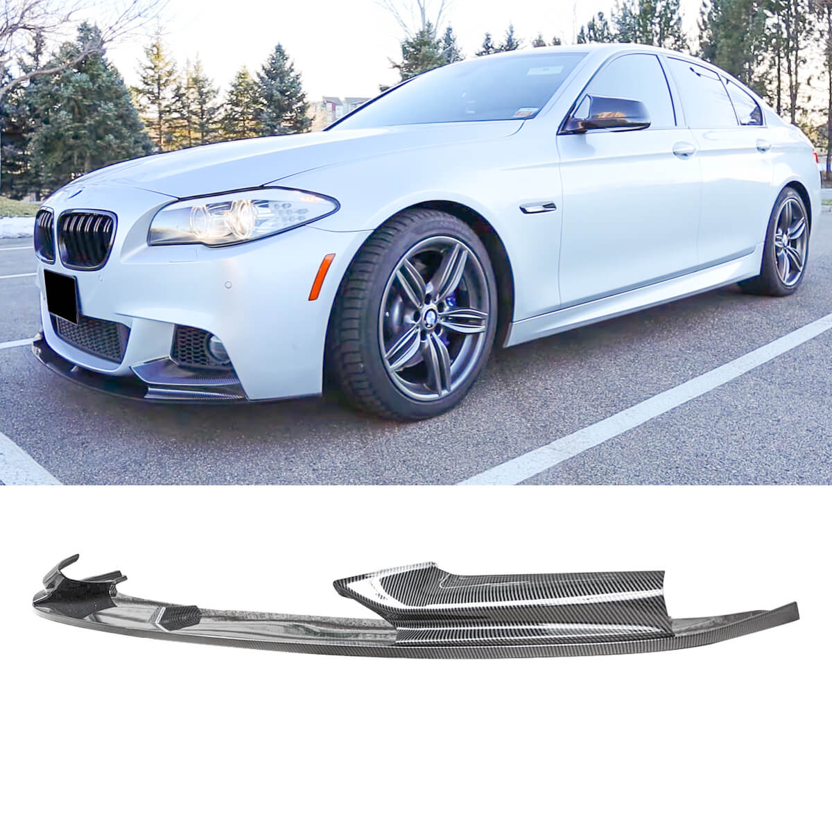 For 11-16 BMW 5 Series F10 M Sport Front Lip 2 Pieces Carbon Fiber Look Style