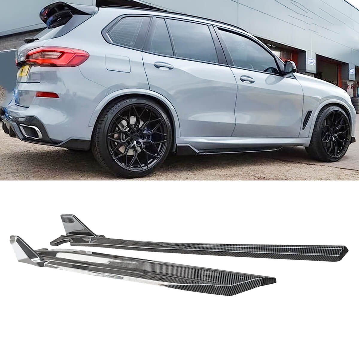 For 2019-2023 BMW G05 X5 M-Sport Side Skirts Extension Bottom Line Gloss Black Carbon Fibre Look