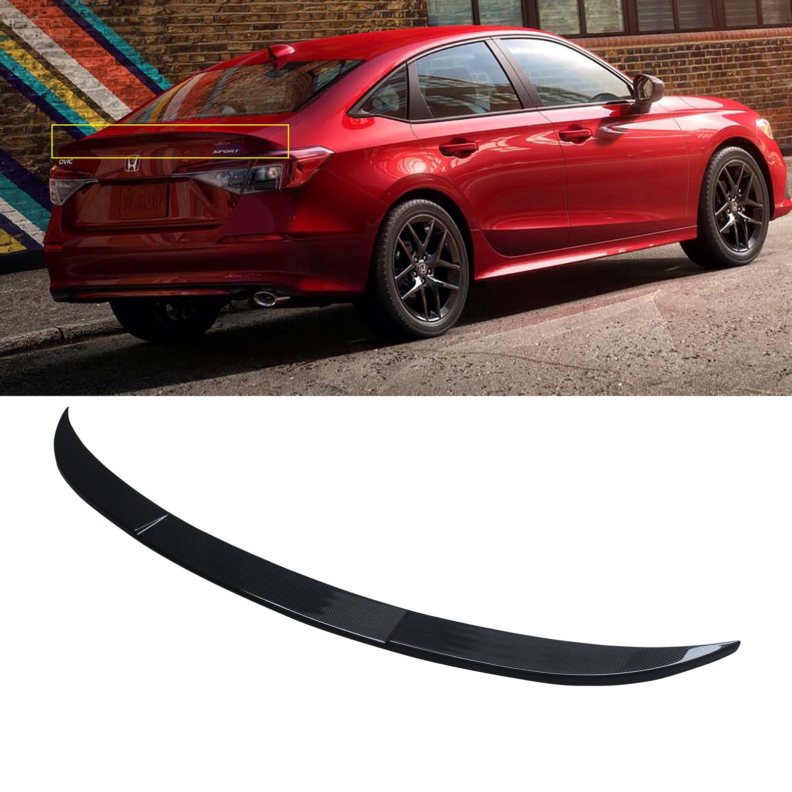 MMOMOTORSPORT Rear Spoiler For 2022 2023 2024 Honda Civic 11th Sedan OEM Style Trunk Wing