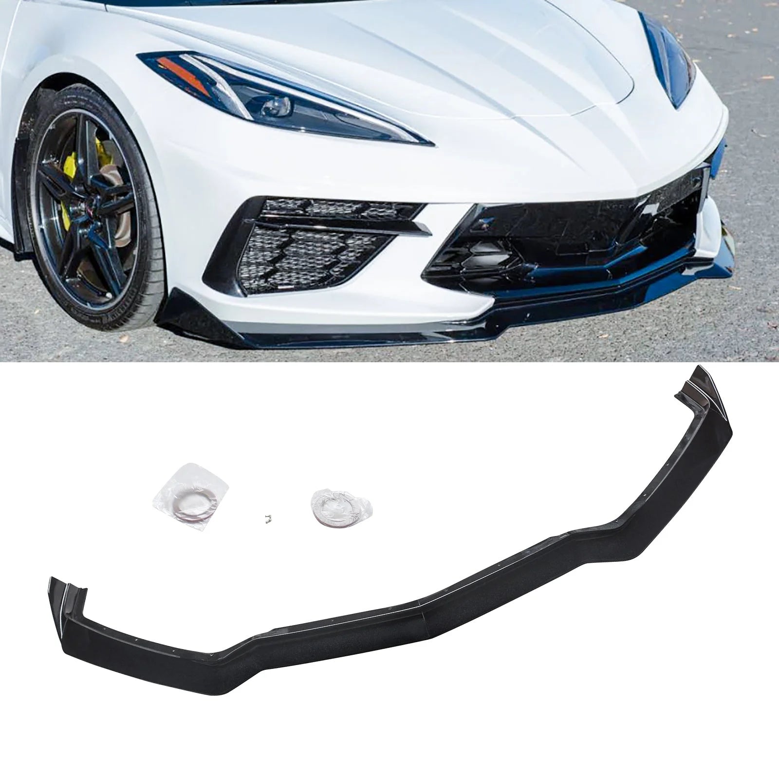 For 2020-2024 Chevy Corvette C8 Lower Bumper Splitter Painted 2PCs Front Lip Gloss Carbon Flash