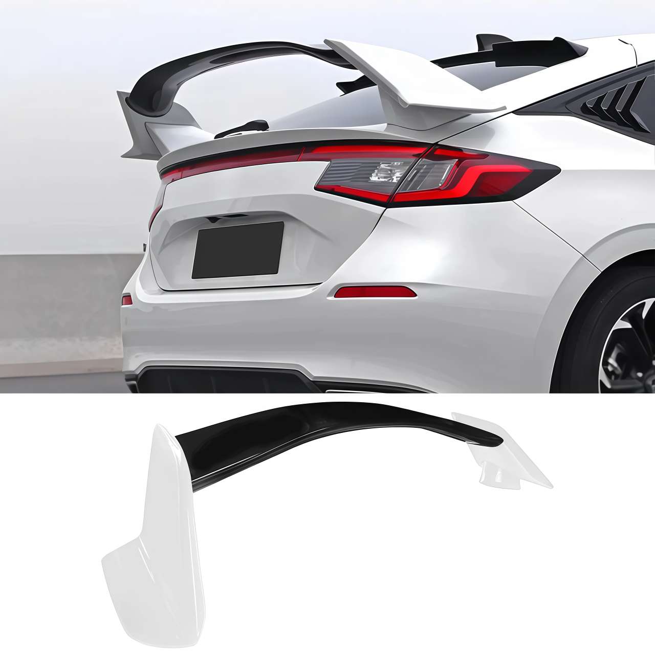 For 2022-2025 11th Honda Civic Hatchback Rear Spoiler Trunk Wing White Black