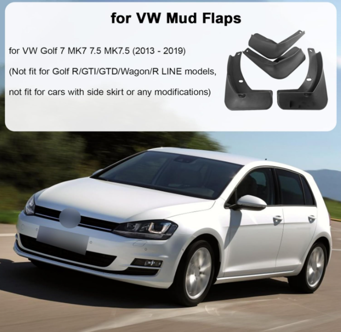 MMO For 2013-2019 VW Golf MK7 MK7.5 Mud Flaps – No Drill Splash Guards Set of 4, Flexible PP Fender Protectors
