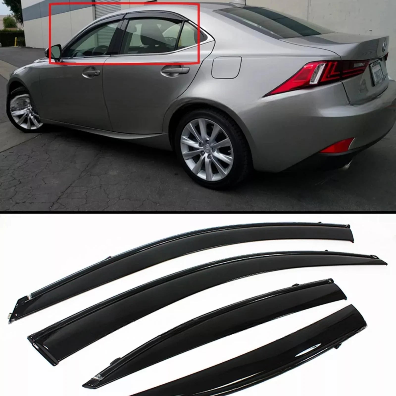 For 2014-2020 LEXUS IS250 IS350 IS200T Clip On Smoke Window Visor+ Black Trim