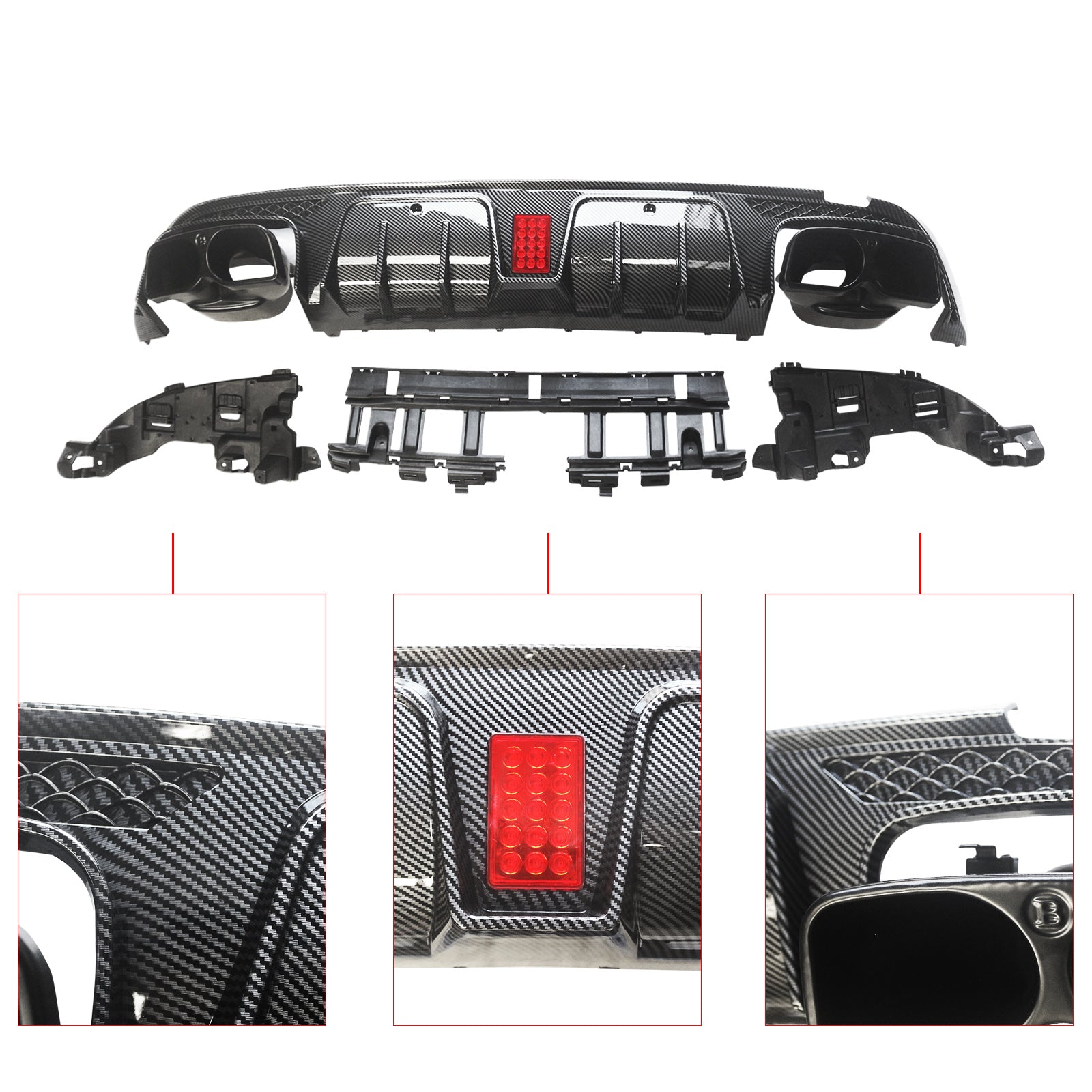 Rear Diffuser for 2015 2016 2017 2018 2019 2020 2021 Mercedes Benz W205 C-Class AMG C63 C63S C43 C43S Rear Bumper Lip Carbon Fibre Look