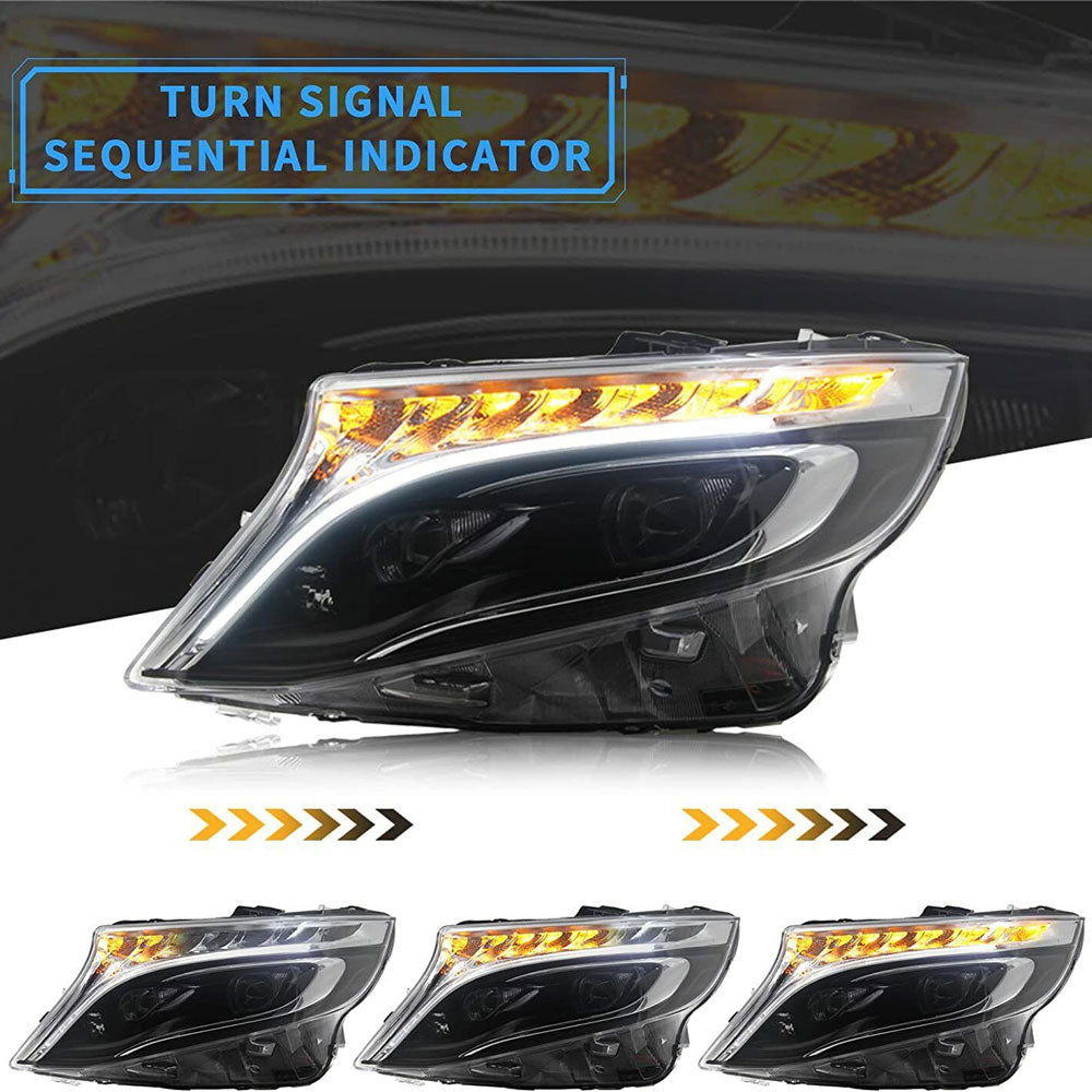 Full LED Headlights For V-Class Vito W447 MPV 2014-2023 Blue DRL Front Car Lights