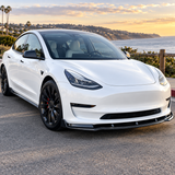 MMO Front Bumper Lip Splitter Fit for Tesla Model 3 2017-2024 Matte Carbon Fiber Look One Piece V1 Style Sport Without Logo
