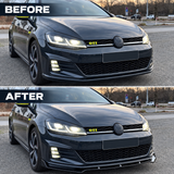 MMO Front Bumper Lip Splitter Fit for 2013-2020 VW Golf MK7 MK7.5 R GTD GTI TDI Painted Gloss Black One Piece Style Without Logo