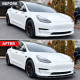 MMO Front Bumper Lip Splitter Fit for Tesla Model 3 2017-2024 Matte Carbon Fiber Look One Piece V1 Style Sport Without Logo