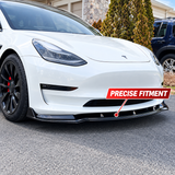 MMO Front Bumper Lip Splitter Fit for Tesla Model 3 2017-2024 Matte Carbon Fiber Look One Piece V1 Style Sport Without Logo