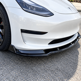 MMO Front Bumper Lip Splitter Fit for Tesla Model 3 2017-2024 Matte Carbon Fiber Look One Piece V1 Style Sport Without Logo
