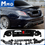 MMO Rear Diffuser for 2015-2021 Mercedes Benz W205 C-Class AMG C63 C63S C43 C43S Sedan Brabus Style Rear Bumper Lip