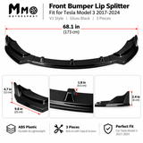 MMO Front Bumper Lip Splitter Fit for Tesla Model 3 2017-2024 Matte Carbon Fiber Look One Piece V1 Style Sport Without Logo