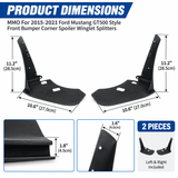 MMO For 2015-2021 Ford Mustang GT500 Style Front Bumper Corner Spoiler Winglet Splitters
