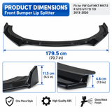 MMO Front Bumper Lip Splitter Fit for 2013-2020 VW Golf MK7 MK7.5 R GTD GTI TDI Painted Gloss Black One Piece Style Without Logo