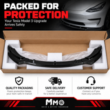 MMO Front Bumper Lip Splitter Fit for Tesla Model 3 2017-2024 Matte Carbon Fiber Look One Piece V1 Style Sport Without Logo