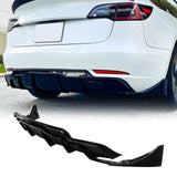 For 2017-2023 Tesla Model 3 Rear Bumper Lip Diffuser with Aprons Splitters Gloss Black