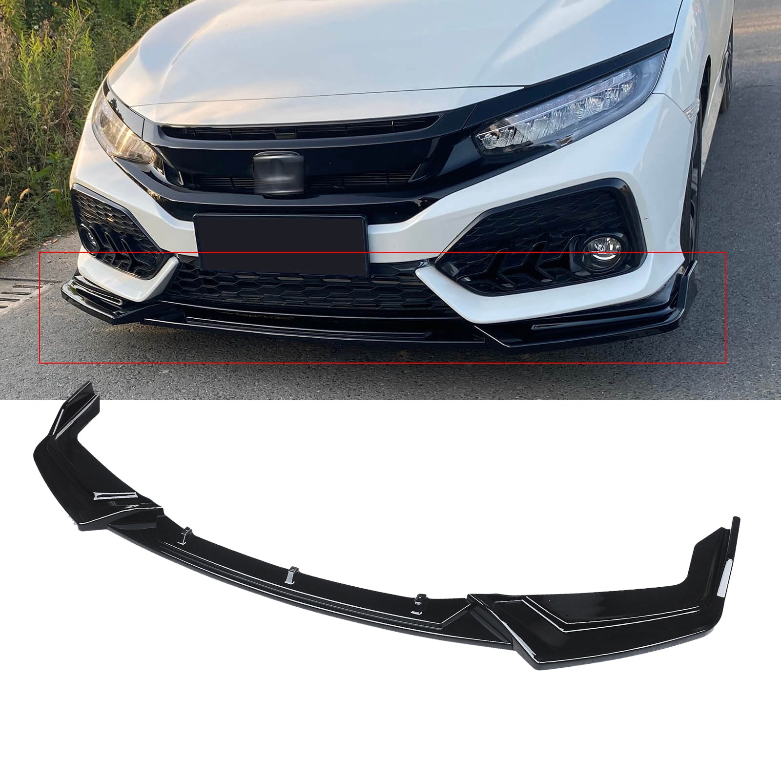 For 2017-2021 Honda Civic Si FK7 Hatchback ABS 3 Pieces Front Bumper Lip Splitters