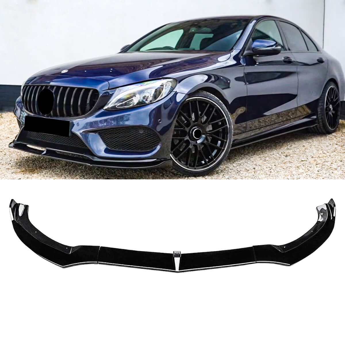 For 2015-2018 Mercedes-Benz C Class W205 Sport AMG-Line Front Lip Gloss Black