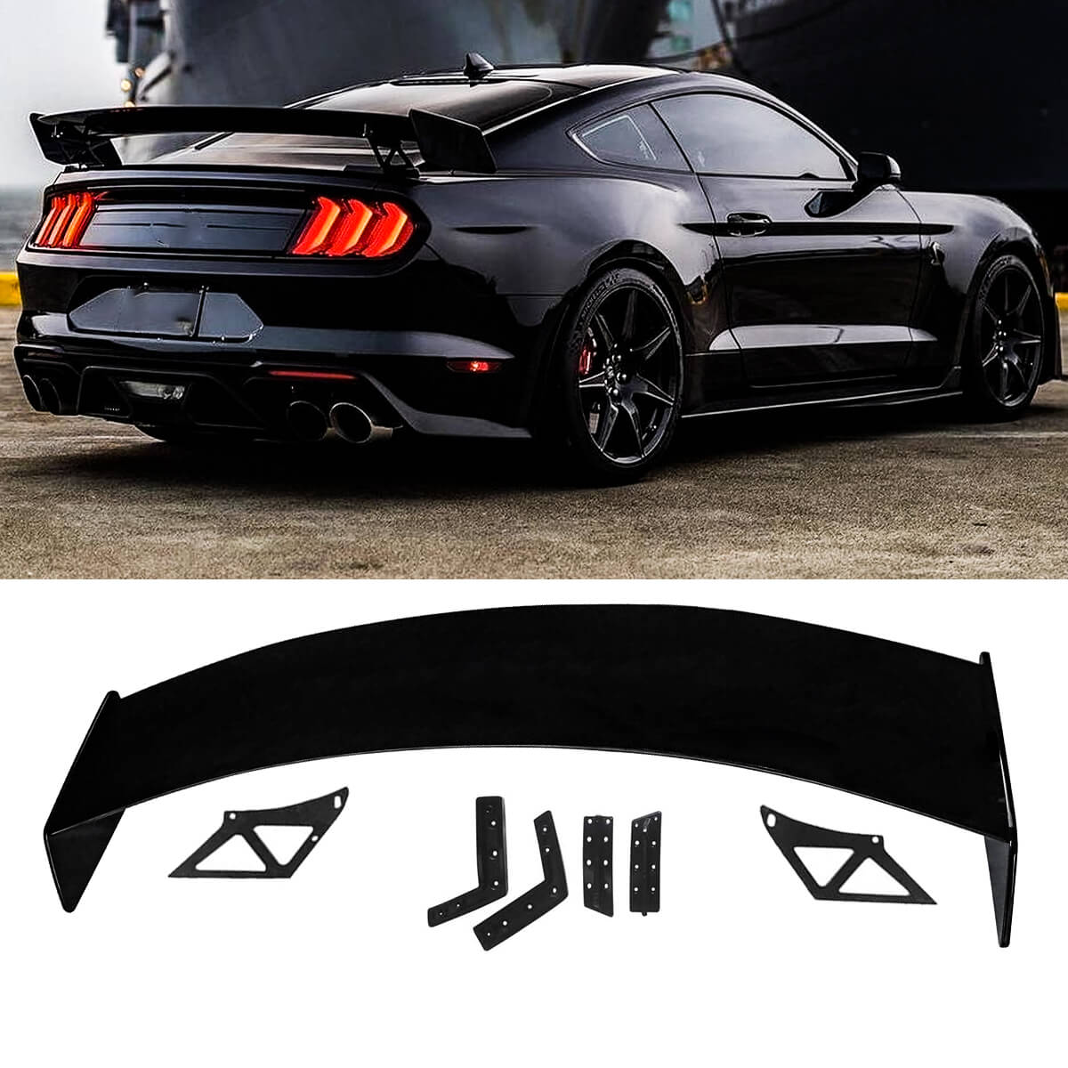 For 2015-2023 Ford Mustang Coupe High Wing Spoiler GT500 CFTP Style Gloss Black
