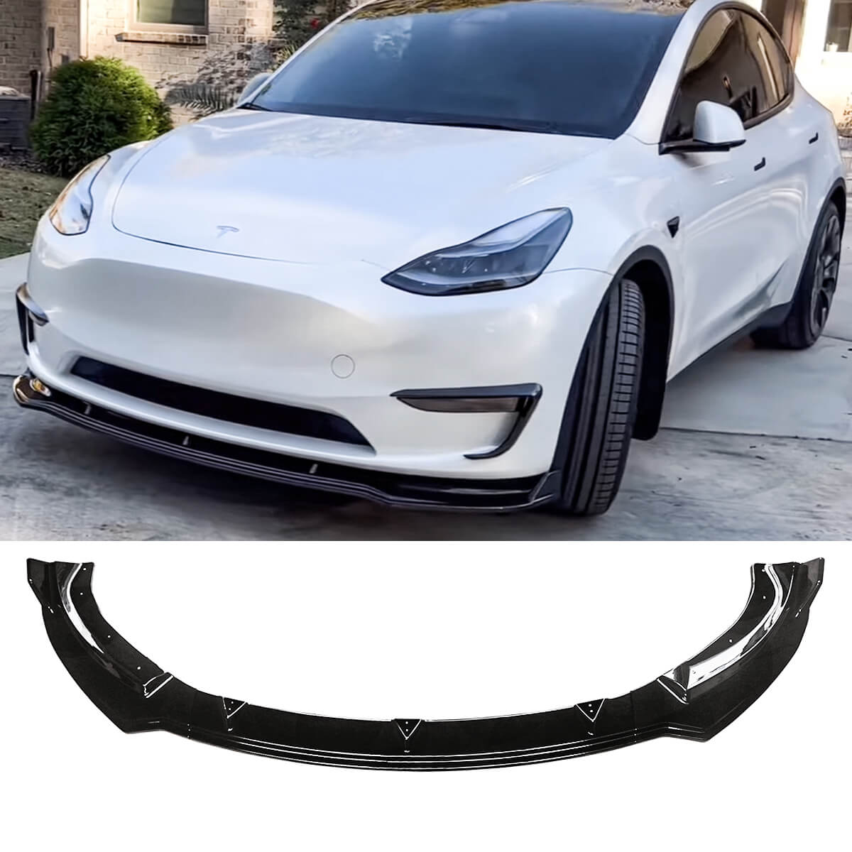 For 2020-2023 Tesla Model Y Front Lip Splitter 3PCs ABS Gloss Black
