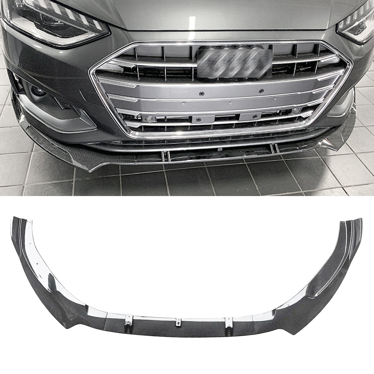 For 20-23 Audi A4 S-Line S4 B9 Facelift Front Lip Splitter 3 Pieces ABS Carbon Fiber Look