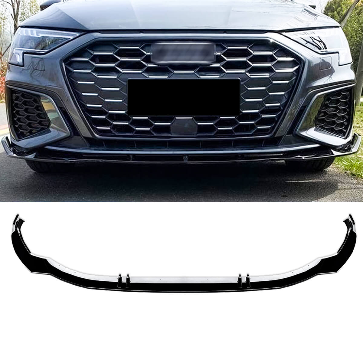 For 21-23 Audi A3 S-Line S3 8Y MK4 Front Splitter 3 Pieces Gloss Black
