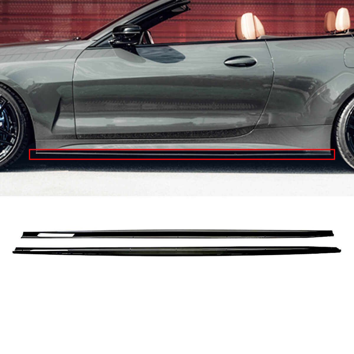 For 2020-2024 BMW 4 Series G22 G23 M-Sport Side Skirts ABS Gloss Black