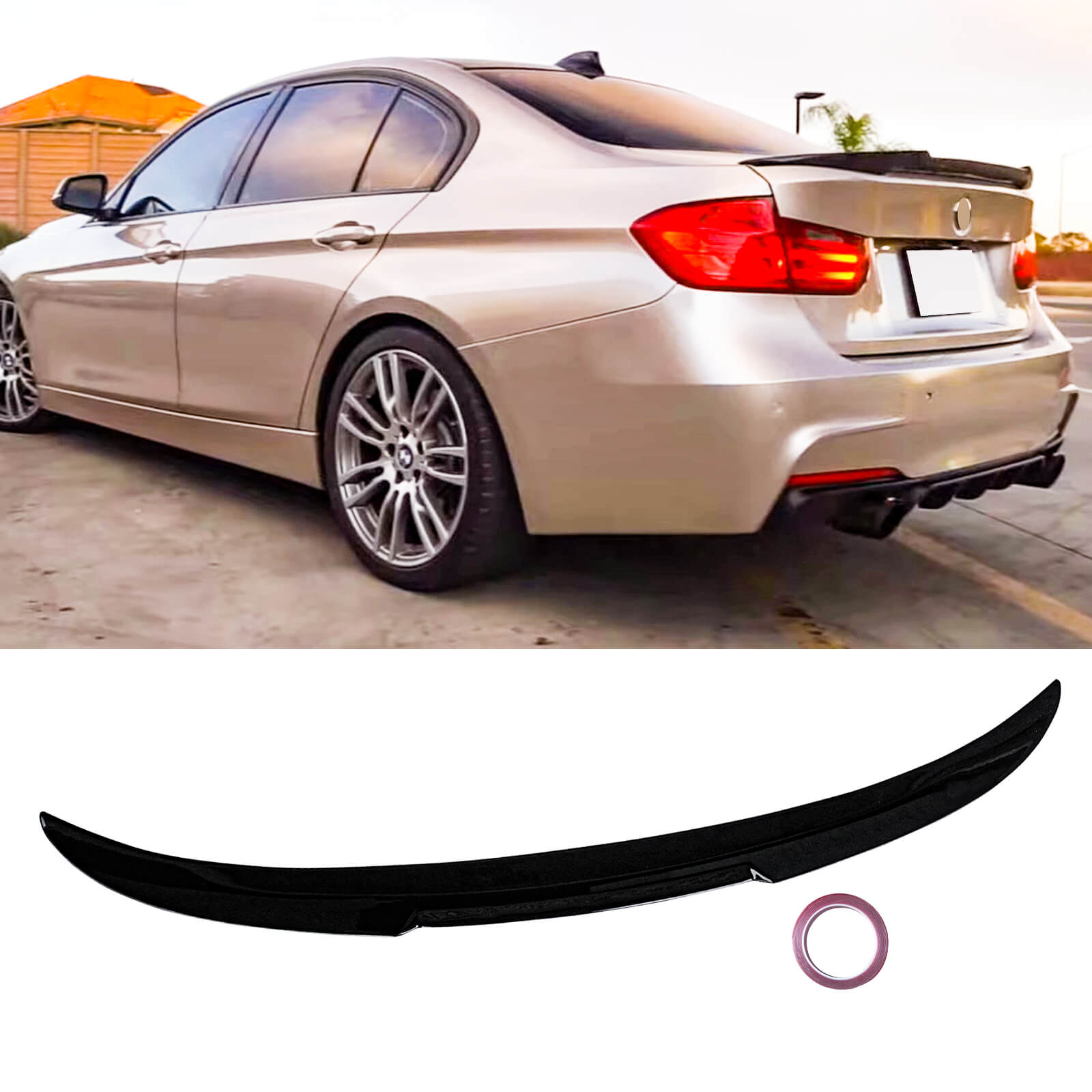 For BMW 3 Series F30 F80 M3 Rear Spoiler ABS M4 Style Gloss Black