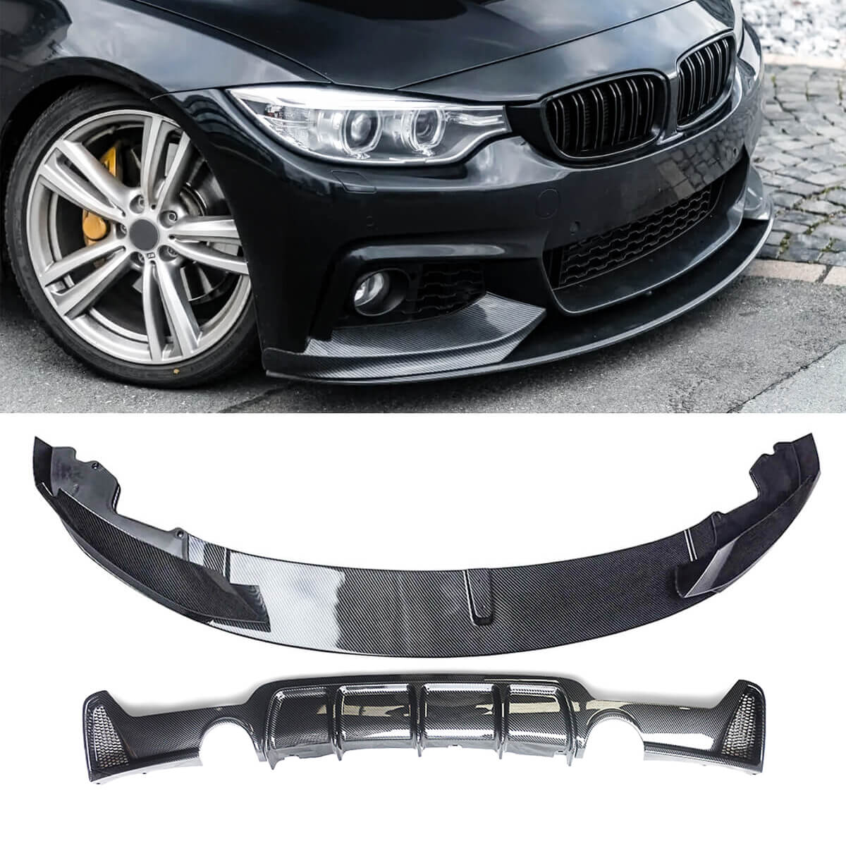 For 14-19 BMW 4 Series F32 F33 F36 M Sport Front Lip Rear Diffuser ABS Carbon Fiber Look