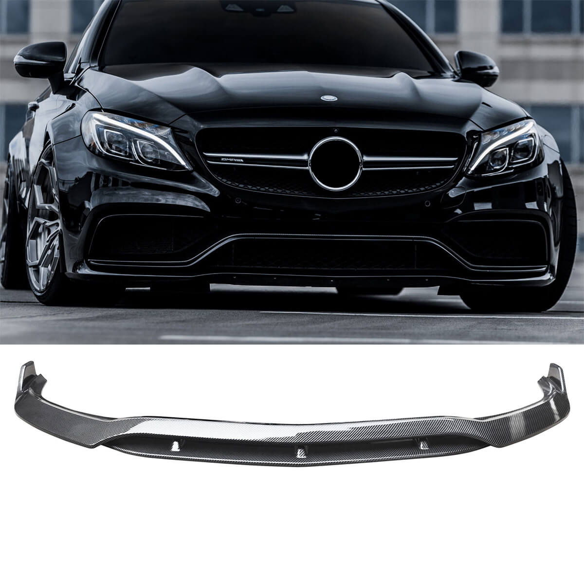 For 2015-2021 Mercedes-AMG C63 C63S B Style Front Bumper Lip Splitter Carbon Fibre Look