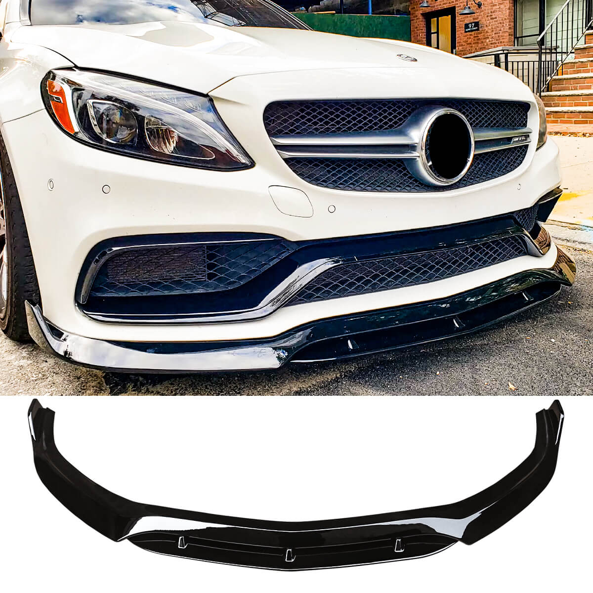 For 2015-2021 Mercedes-AMG C63 C63S B Style Front Bumper Lip Splitter Gloss Black