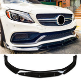 For 2015-2021 Mercedes AMG C63 C63S B Style Front Bumper Lip Gloss Black