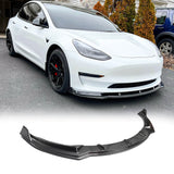 MMOMOTORSPORT Front Lip For 2017-2024 Tesla Model 3 V1 Style Carbon Fiber Look
